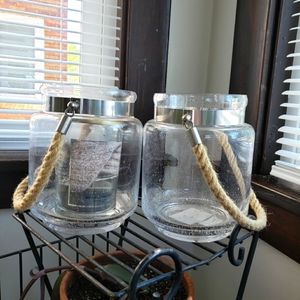 Large Allen & Roth Glass Lanterns w/ Rope Handles